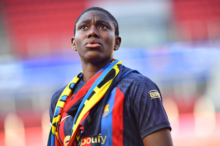 EINDHOVEN, NETHERLANDS - 3 June, 2023: Asisat Oshoala. The final football match of UEFA Women's Champions League FC Barcelona Femeni - VfL Wolfsburg Women at Philips Arenaのeditorial素材