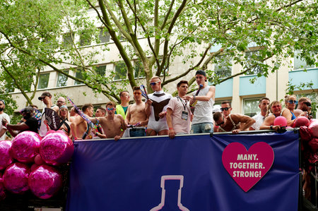 COLOGNE, GERMANY - 9 JULY 2023: Participant of Street Parade of the Christopher Street Day (CSD), Gay Pride. LGBTのeditorial素材