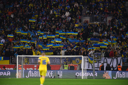 LEVERKUSEN, GERMANY - November 20, 2023: The UEFA EURO 2024 Football match Qualifier Ukraine vs Italy at BayArenaのeditorial素材