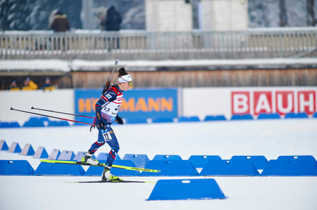 RUHPOLDING, GERMANY - 12 JANUARY, 2024: JEANMONNOT Lou, Women sprint. Ruhpolding Biathlon World Cup 2024 at Chiemgau Arenaのeditorial素材