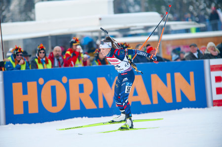 RUHPOLDING, GERMANY - 12 JANUARY, 2024: MICHELON Oceane, Women sprint. Ruhpolding Biathlon World Cup 2024 at Chiemgau Arenaのeditorial素材