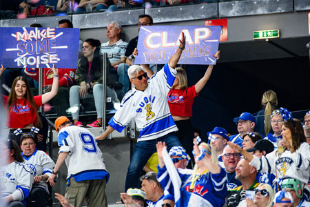 PRAGUE, CZECH REPUBLIC - MAY 20, 2024: The game of IIHF 2024 Ice Hockey World Championship Finland - Denmark at O2 Arenaのeditorial素材