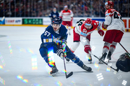 PRAGUE, CZECH REPUBLIC - MAY 20, 2024: The game of IIHF 2024 Ice Hockey World Championship Finland -...
