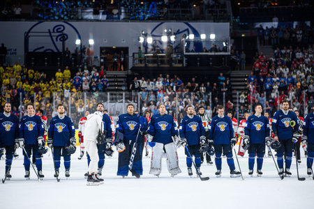 PRAGUE, CZECH REPUBLIC - MAY 20, 2024: The game of IIHF 2024 Ice Hockey World Championship Finland -...