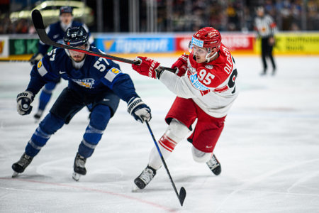PRAGUE, CZECH REPUBLIC - MAY 20, 2024: The game of IIHF 2024 Ice Hockey World Championship Finland -...