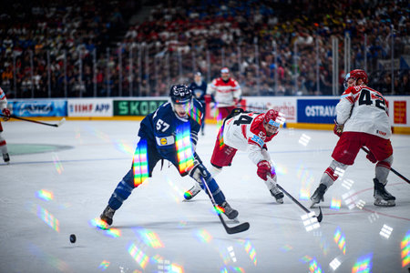 PRAGUE, CZECH REPUBLIC - MAY 20, 2024: The game of IIHF 2024 Ice Hockey World Championship Finland - Denmark at O2 Arenaのeditorial素材