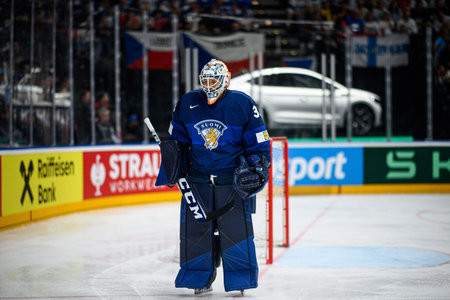 PRAGUE, CZECH REPUBLIC - MAY 20, 2024: The game of IIHF 2024 Ice Hockey World Championship Finland - Denmark at O2 Arenaのeditorial素材