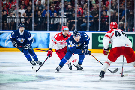 PRAGUE, CZECH REPUBLIC - MAY 20, 2024: The game of IIHF 2024 Ice Hockey World Championship Finland -...