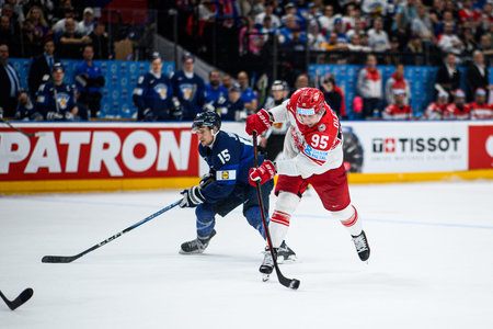 PRAGUE, CZECH REPUBLIC - MAY 20, 2024: The game of IIHF 2024 Ice Hockey World Championship Finland -...