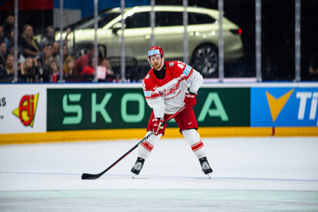 PRAGUE, CZECH REPUBLIC - MAY 20, 2024: The game of IIHF 2024 Ice Hockey World Championship Finland - Denmark at O2 Arenaのeditorial素材