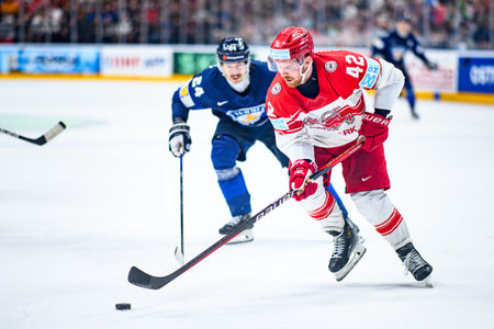 PRAGUE, CZECH REPUBLIC - MAY 20, 2024: The game of IIHF 2024 Ice Hockey World Championship Finland -...