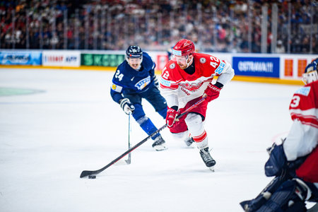 PRAGUE, CZECH REPUBLIC - MAY 20, 2024: The game of IIHF 2024 Ice Hockey World Championship Finland -...