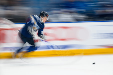 PRAGUE, CZECH REPUBLIC - MAY 20, 2024: The game of IIHF 2024 Ice Hockey World Championship Finland - Denmark at O2 Arenaのeditorial素材