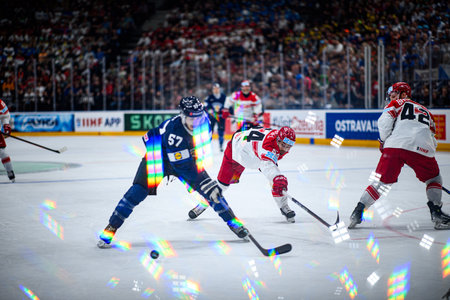 PRAGUE, CZECH REPUBLIC - MAY 20, 2024: The game of IIHF 2024 Ice Hockey World Championship Finland - Denmark at O2 Arenaのeditorial素材