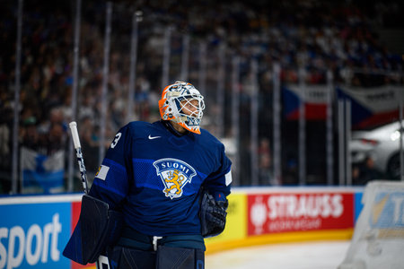 PRAGUE, CZECH REPUBLIC - MAY 20, 2024: The game of IIHF 2024 Ice Hockey World Championship Finland - Denmark at O2 Arenaのeditorial素材