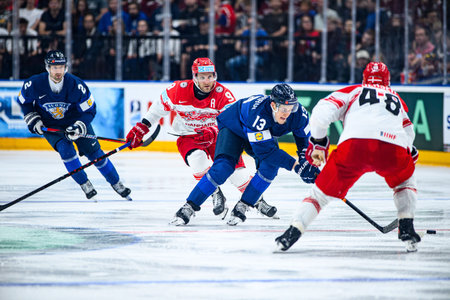 PRAGUE, CZECH REPUBLIC - MAY 20, 2024: The game of IIHF 2024 Ice Hockey World Championship Finland - Denmark at O2 Arena