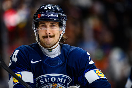 PRAGUE, CZECH REPUBLIC - MAY 20, 2024: The game of IIHF 2024 Ice Hockey World Championship Finland - Denmark at O2 Arenaのeditorial素材