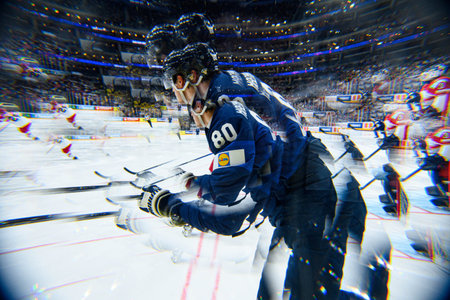 PRAGUE, CZECH REPUBLIC - MAY 20, 2024: The game of IIHF 2024 Ice Hockey World Championship Finland -...