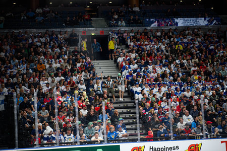 PRAGUE, CZECH REPUBLIC - MAY 20, 2024: The game of IIHF 2024 Ice Hockey World Championship Finland - Denmark at O2 Arenaのeditorial素材