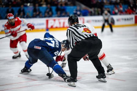 PRAGUE, CZECH REPUBLIC - MAY 20, 2024: The game of IIHF 2024 Ice Hockey World Championship Finland -...