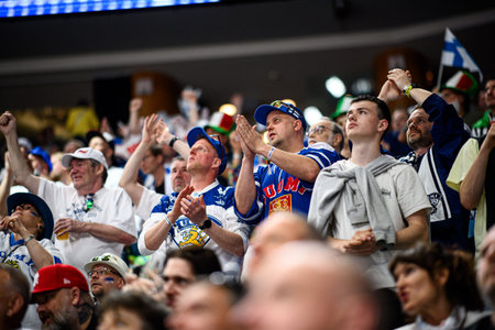PRAGUE, CZECH REPUBLIC - MAY 20, 2024: The game of IIHF 2024 Ice Hockey World Championship Finland - Denmark at O2 Arenaのeditorial素材