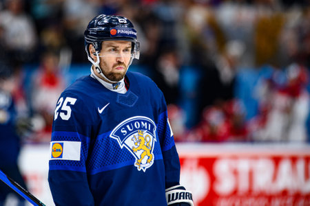 PRAGUE, CZECH REPUBLIC - MAY 20, 2024: The game of IIHF 2024 Ice Hockey World Championship Finland - Denmark at O2 Arenaのeditorial素材