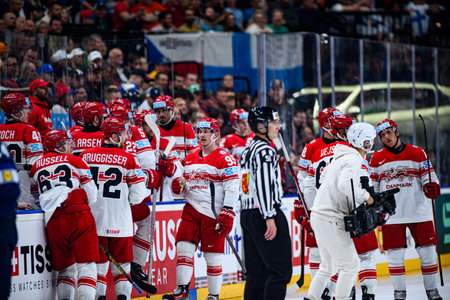 PRAGUE, CZECH REPUBLIC - MAY 20, 2024: The game of IIHF 2024 Ice Hockey World Championship Finland - Denmark at O2 Arenaのeditorial素材