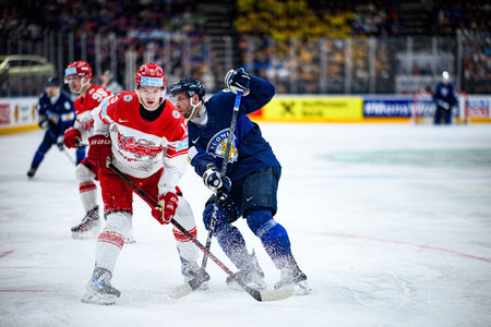 PRAGUE, CZECH REPUBLIC - MAY 20, 2024: The game of IIHF 2024 Ice Hockey World Championship Finland - Denmark at O2 Arenaのeditorial素材