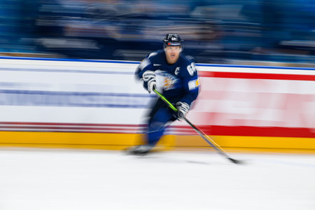 PRAGUE, CZECH REPUBLIC - MAY 20, 2024: The game of IIHF 2024 Ice Hockey World Championship Finland - Denmark at O2 Arenaのeditorial素材