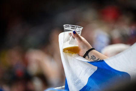 PRAGUE, CZECH REPUBLIC - MAY 20, 2024: The game of IIHF 2024 Ice Hockey World Championship Finland - Denmark at O2 Arenaのeditorial素材