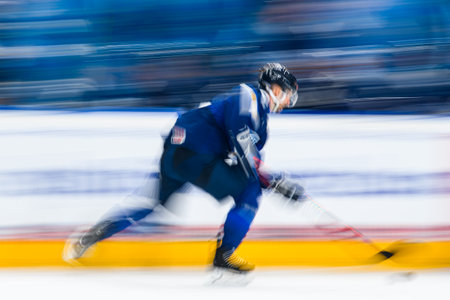 PRAGUE, CZECH REPUBLIC - MAY 20, 2024: The game of IIHF 2024 Ice Hockey World Championship Finland - Denmark at O2 Arenaのeditorial素材