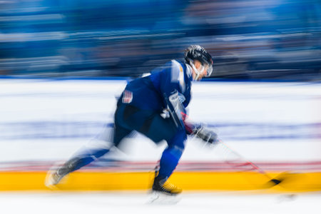 PRAGUE, CZECH REPUBLIC - MAY 20, 2024: The game of IIHF 2024 Ice Hockey World Championship Finland -...