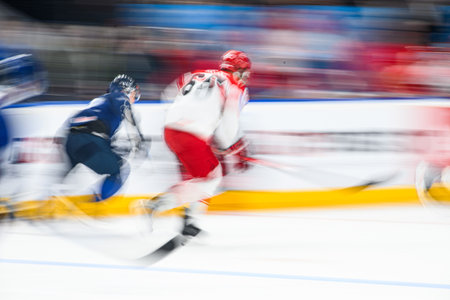 PRAGUE, CZECH REPUBLIC - MAY 20, 2024: The game of IIHF 2024 Ice Hockey World Championship Finland - Denmark at O2 Arenaのeditorial素材