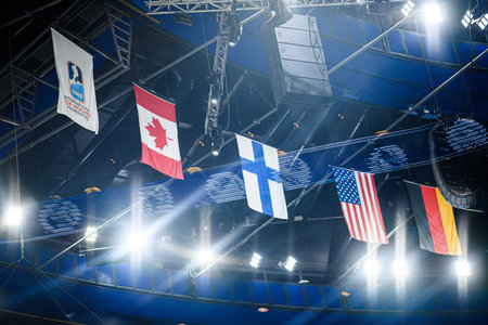 PRAGUE, CZECH REPUBLIC - MAY 20, 2024: The game of IIHF 2024 Ice Hockey World Championship Finland - Denmark at O2 Arenaのeditorial素材