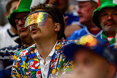 PRAGUE, CZECH REPUBLIC - MAY 20, 2024: The game of IIHF 2024 Ice Hockey World Championship Finland - Denmark at O2 Arenaのeditorial素材