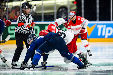 PRAGUE, CZECH REPUBLIC - MAY 20, 2024: The game of IIHF 2024 Ice Hockey World Championship Finland -...