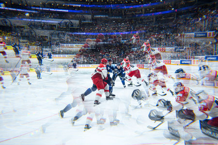 PRAGUE, CZECH REPUBLIC - MAY 20, 2024: The game of IIHF 2024 Ice Hockey World Championship Finland - Denmark at O2 Arenaのeditorial素材