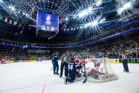 PRAGUE, CZECH REPUBLIC - MAY 20, 2024: The game of IIHF 2024 Ice Hockey World Championship Finland - Denmark at O2 Arenaのeditorial素材