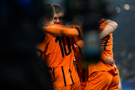 GELSENKIRCHEN, GERMANY - 6 NOVEMBER, 2024: The UEFA Champions League football match between FC Shakhtar Donetsk and BSC Young Boys at Veltins Arenaのeditorial素材