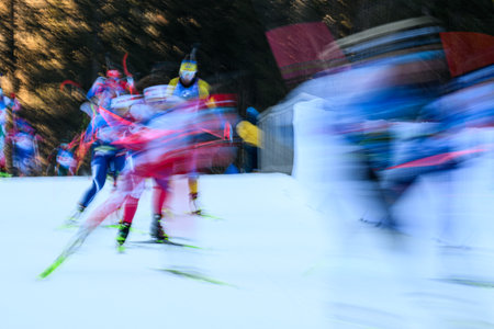 RUHPOLDING, GERMANY - 18 JANUARY, 2025: - Relay Women, BMW IBU World Cup 2025. For editorial use only. Resale or distribution is prohibited.のeditorial素材