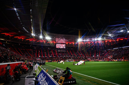 LEVERKUSEN, GERMANY - 15 FEBRUARY, 2025: The Bundesliga match FC Bayer 04 Leverkusen vs FC Bayern Muenchen at BayArenaのeditorial素材