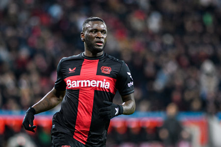 LEVERKUSEN, GERMANY - 17 DECEMBER, 2023: Victor Boniface, The Bundesliga match FC Bayer 04 Leverkusen vs Eintracht Frankfurt at BayArenaのeditorial素材