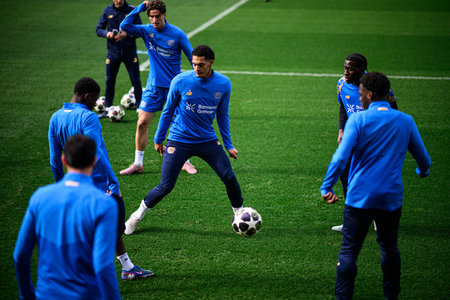 LEVERKUSEN, GERMANY - MARCH 10, 2026: Jarell Quansah - Practice. The match of UEFA Champions League Bayer Leverkusen vs Arsenal London at BayArena.のeditorial素材