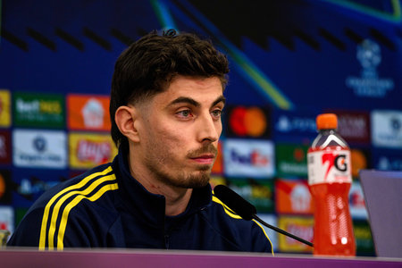 LEVERKUSEN, GERMANY - MARCH 10, 2026: Kai Havertz - Press conference. The match of UEFA Champions League Bayer Leverkusen vs Arsenal London at BayArena.のeditorial素材