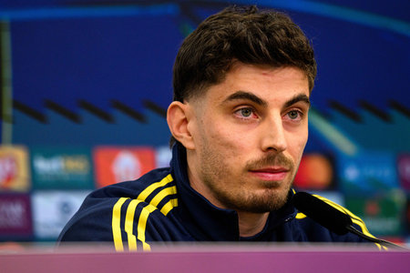 LEVERKUSEN, GERMANY - MARCH 10, 2026: Kai Havertz - Press conference. The match of UEFA Champions League Bayer Leverkusen vs Arsenal London at BayArena.のeditorial素材