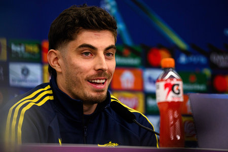 LEVERKUSEN, GERMANY - MARCH 10, 2026: Kai Havertz - Press conference. The match of UEFA Champions League Bayer Leverkusen vs Arsenal London at BayArena.のeditorial素材