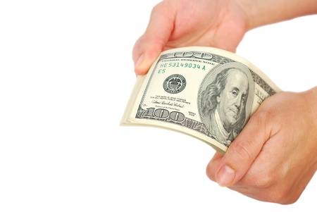 Dollar bank note money in the handの写真素材