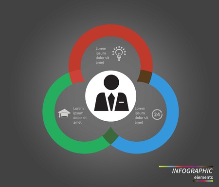 Vector circle infographic. Template for cycle diagram, graph, presentation and round chart. Business concept with 3 options, parts, steps or processes. Data visualization.のイラスト素材
