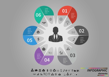 Vector template infographic for your business presentation, diagram and graph with text areas. Business concept with  options, parts, steps or processes. Data visualization.のイラスト素材