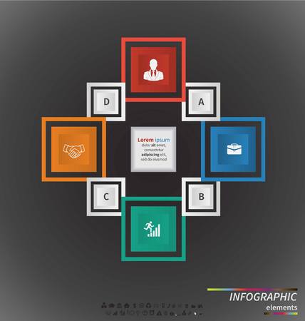 circle infographic. Template for cycle diagram, graph, presentation and round chart. Business concept with 7, 4, 5, 6 and 3 options, parts, steps or processes. Data visualization.のイラスト素材